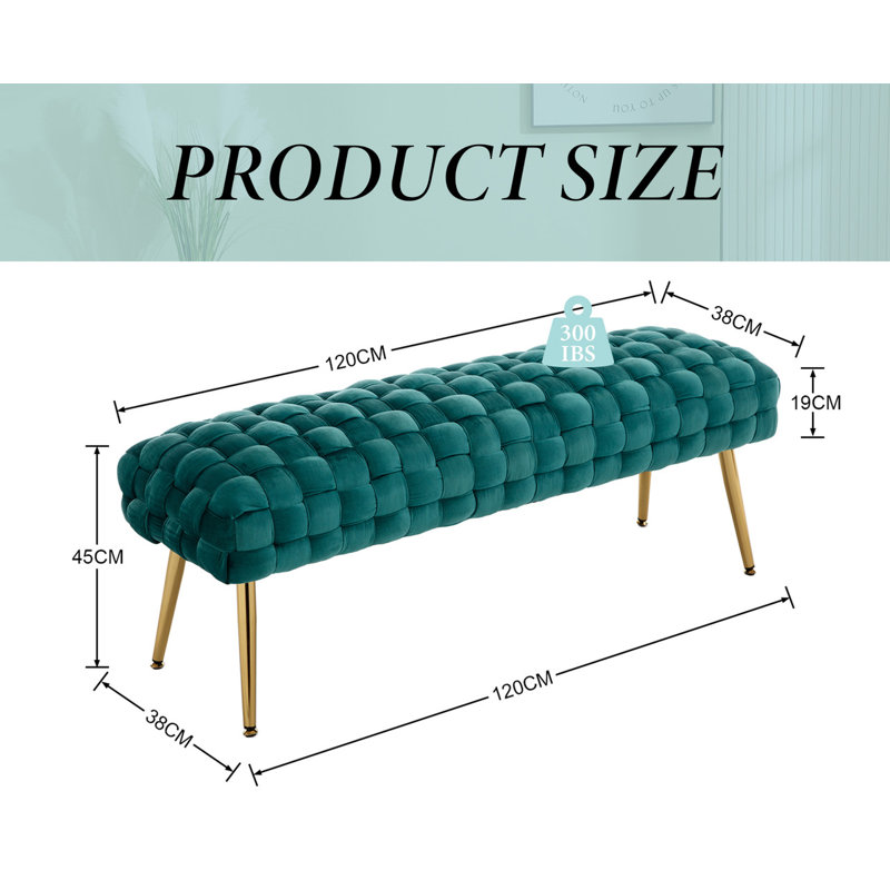 Velvet Upholstered Bench, Green