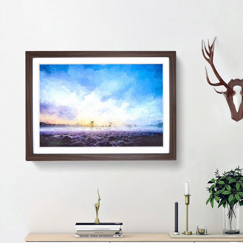 Field of Heather in the Netherlands - Picture Frame Graphic Art Print, Walnut, 50cm H x 76cm W x 2cm D