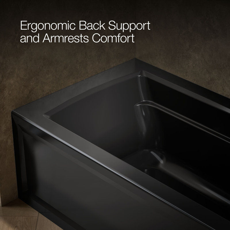 Archer® 66" X 32" Alcove Bath with Bask® Heated Surface, Integral Apron, Integral Flange, and Right-Hand Drain, Black, Right