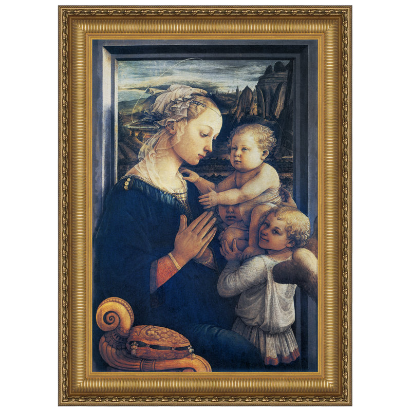 Gold Framed Canvas Painting of Madonna and Child with Angels