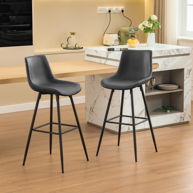 Tabouret de comptoir moderne en similicuir, Gris Heather, Tabouret de bar (siège d'une hauteur de 28 po), 2