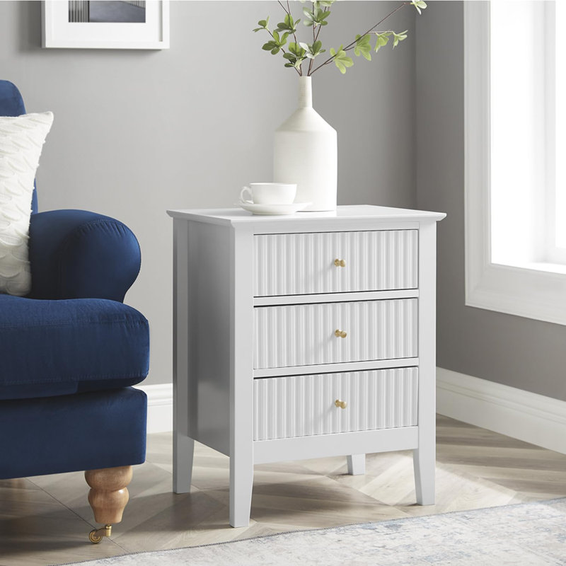 Table de chevet blanche avec 3 tiroirs, table de chevet en bois de 19 po de hauteur, table de chevet moderne de 24 po de hauteur
