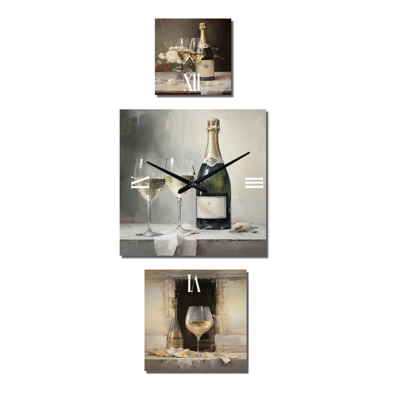 Joniel - Horloge murale surdimensionnée vin et champagne - lot de 3
