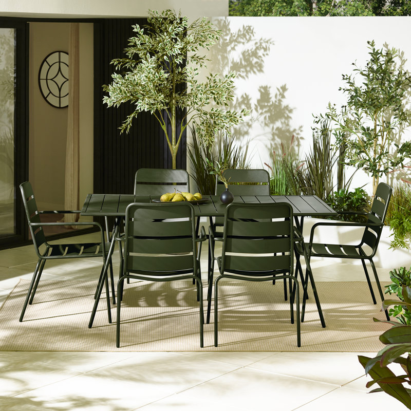 6 - Person Patio Dining Set with Rectangular Table, Green