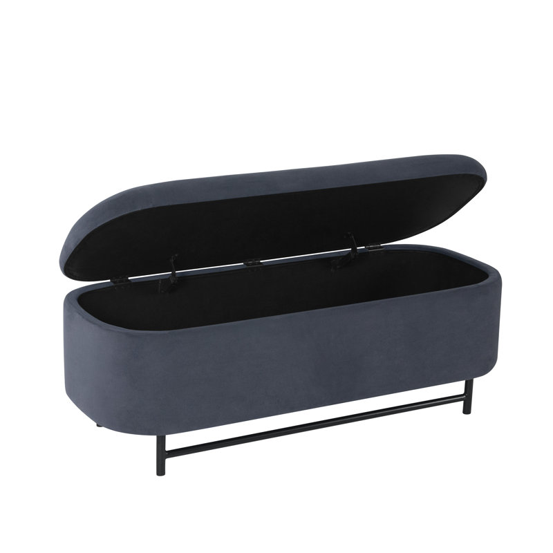 Ellipse Blue Velvet Storage Bench with Metal Legs