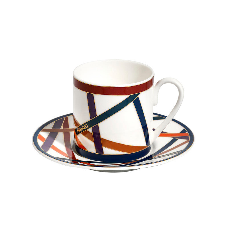Coffee Cup & Saucer NASTRI In Luxury Box Multicolor Diam. 2.3", H 2.5", Cap. 4 Oz, Saucer Diam. 4.75", Set of 6
