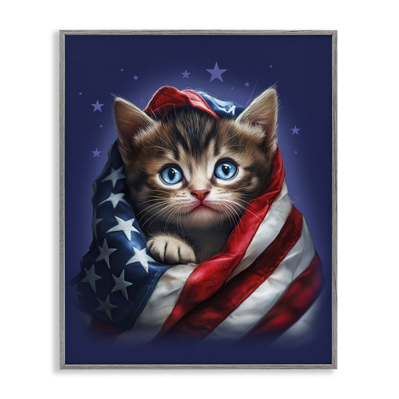 Giclée patriotique du chaton, dessin de Jim Baldwin, H 20 po x l 16 po, Estampe numérique Farmhouse