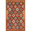 Tapis oriental orange en laine Kilim 3 x 5
