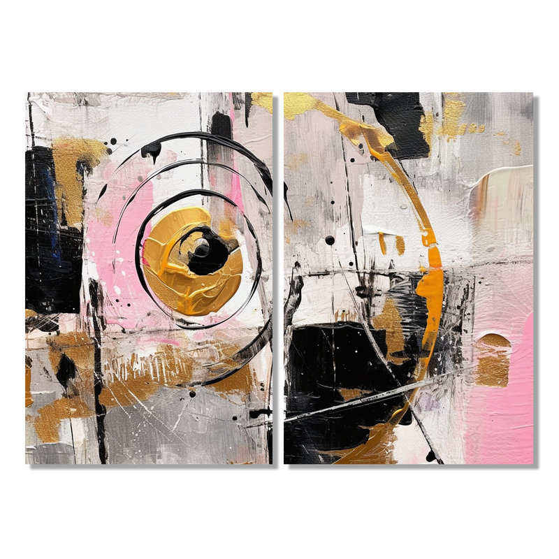 Rose blanc symétrique rencontre - 2 panneaux de décoration murale moderne, 36" H x 48" W, Wrapped Canvas, Does Not Apply