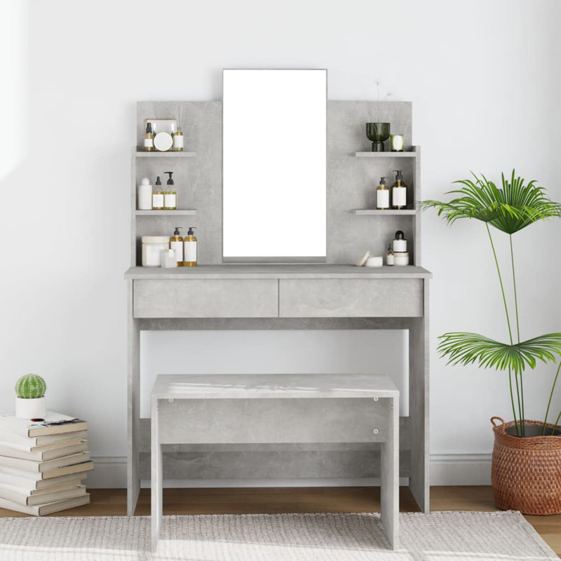 Sartell Dressing Table with Mirror, Concrete Grey