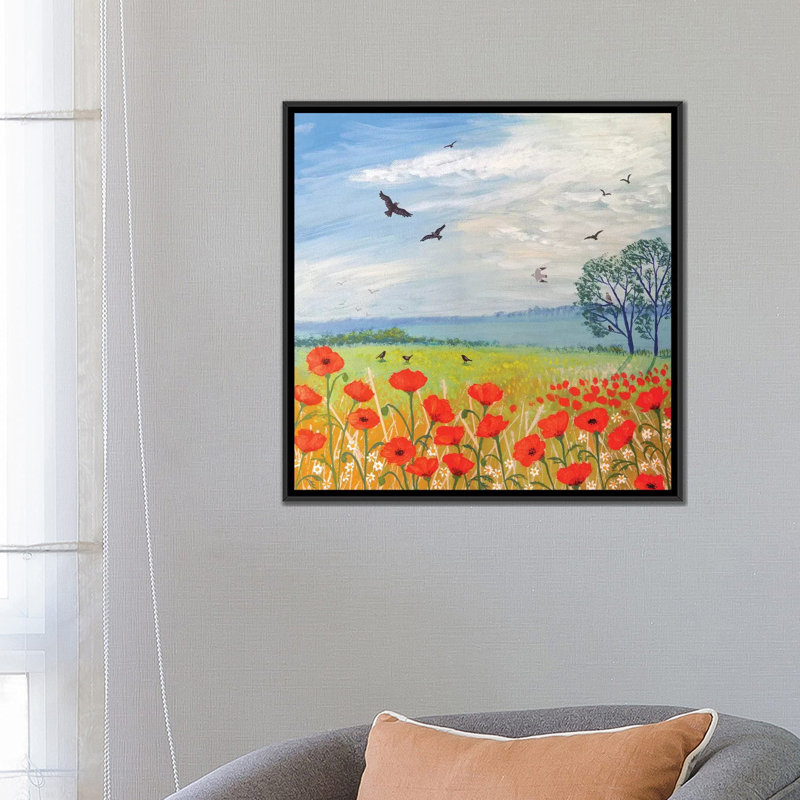 «Poppy Breeze» par Jo Grundy - Estampe numérique sur toile tendue avec châssis, H 8 po x l 26 po x P 26 po, Pas de tapis