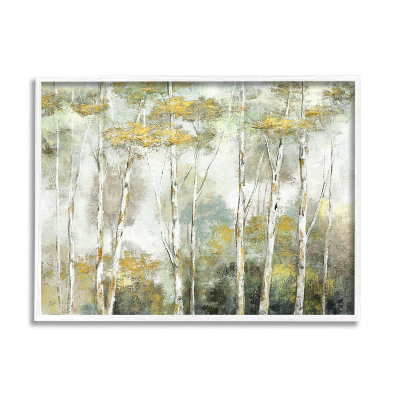 Bouleau, forêt, feuillage jaune, forêt, estampe numérique, art texturé par Nan, H 24 po x l 30 po x P 1,5 po, Blanc