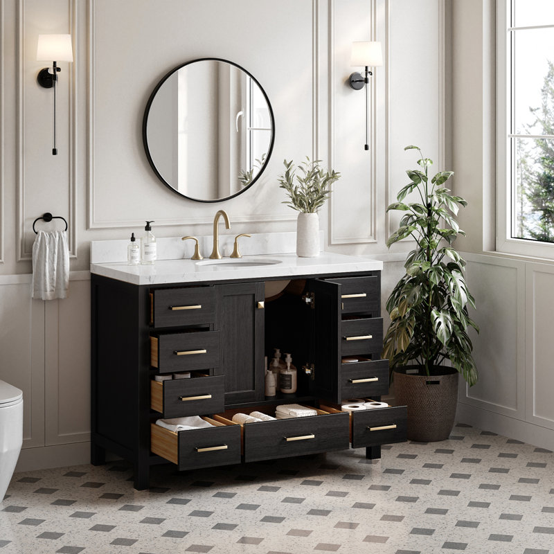 Amariani 48" Single Bathroom Vanity Set, Black Oak, Oval