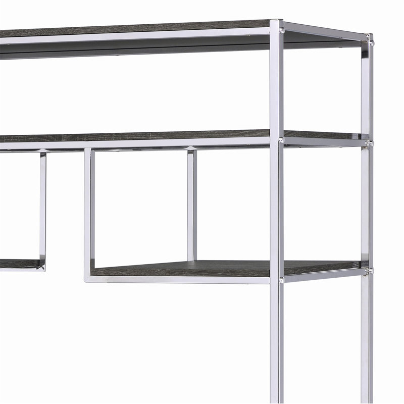 Gray Oak and Chrome Industrial Bookshelf with Open Shelves