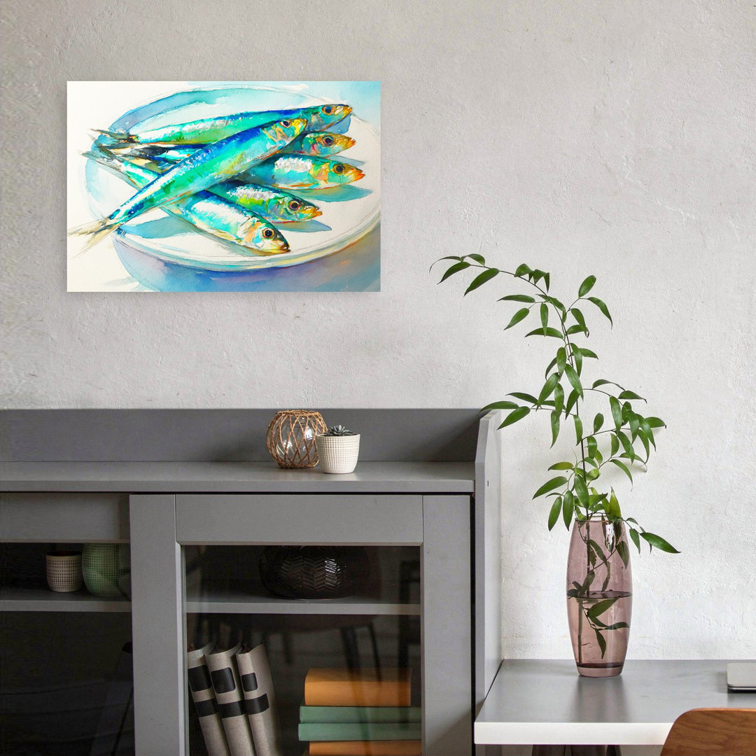 Colorful Sardines Painting Colorful Vibrant Contemporary Fish Coastal Ocean Wall Art Print