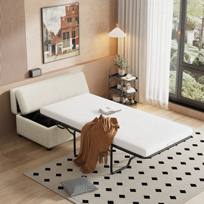 Twin Size Folding Ottoman Sleeper Bed with Mattress, Convertible and Space-Saving for Guest Rooms and Small Spaces