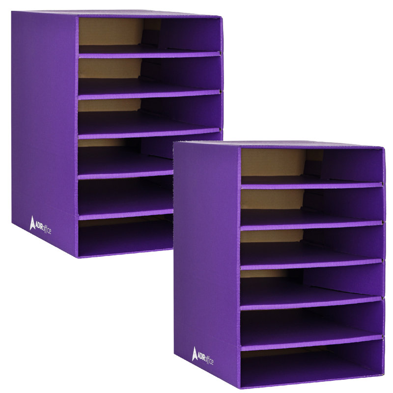 6 Compartment Desktop File Classroom Literature Organizer, Purple