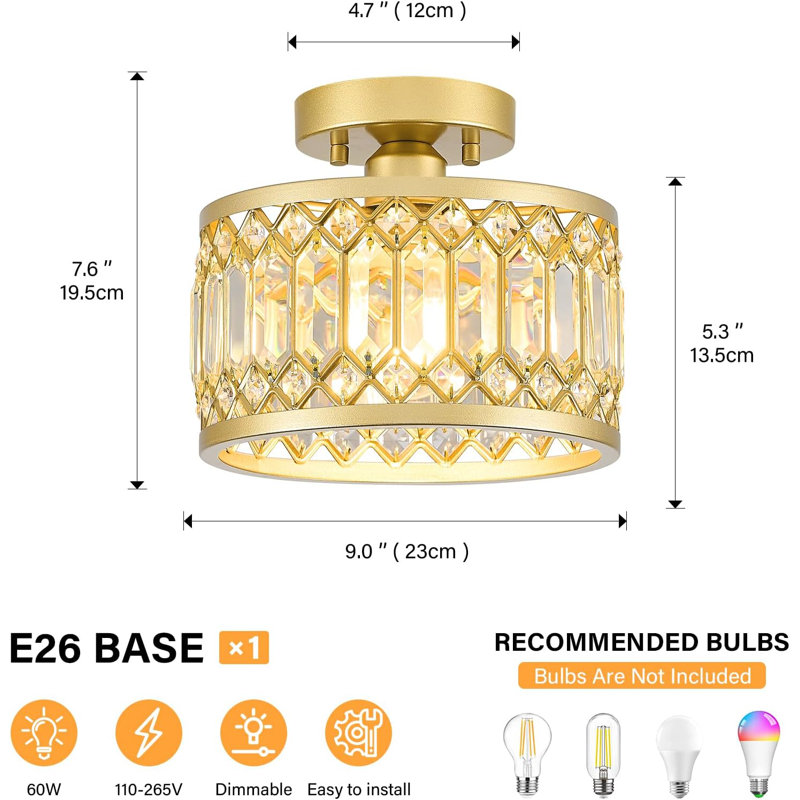 9" Modern Crystal Ceiling Light