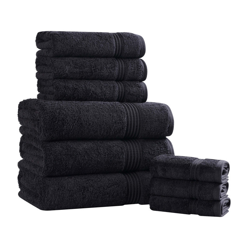 Glennet Heritage Egyptian Cotton Soft Absorbent 9 Piece Bathroom Towel Set, Black