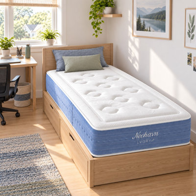 Matelas simple hybride gel rafraîchissant 12 po pour lit simple TG, matelas en mousse à mémoire de forme moyen moelleux avec ressorts ensachés et soulagement de la pression