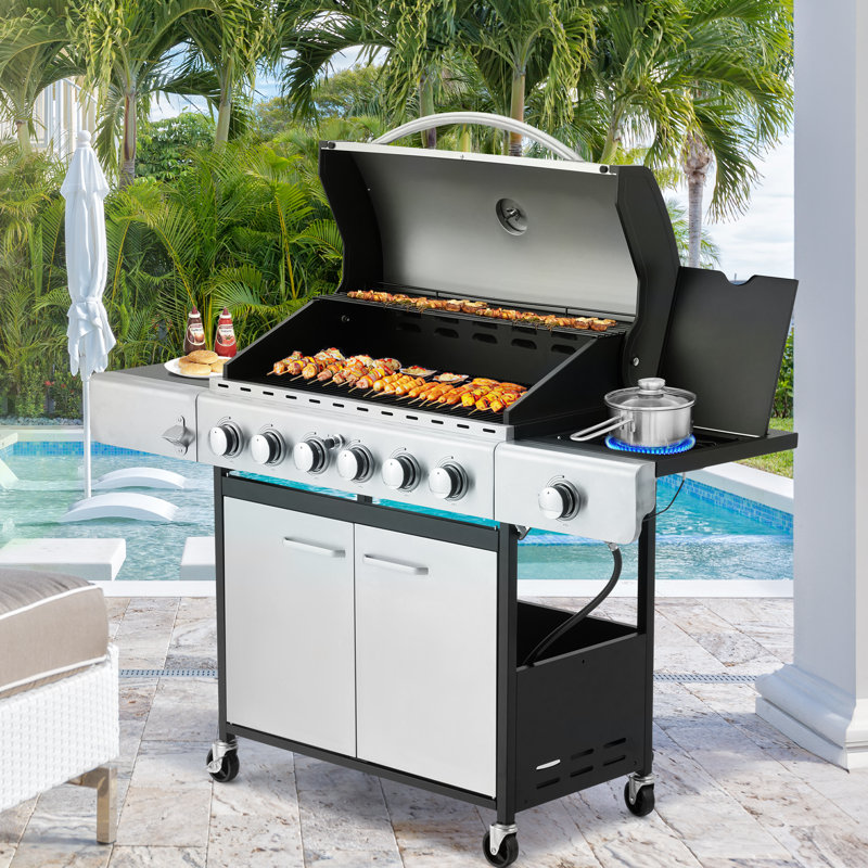 Barbecue au propane liquide à 6 brûleurs avec armoire