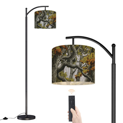  Arc Floor Lamp Realistic forest camouflage Seamless Trees branches green brown oak Tall Modern Standing Lamp LED Adjustable Linen Lampshade 3 Color Temperatures