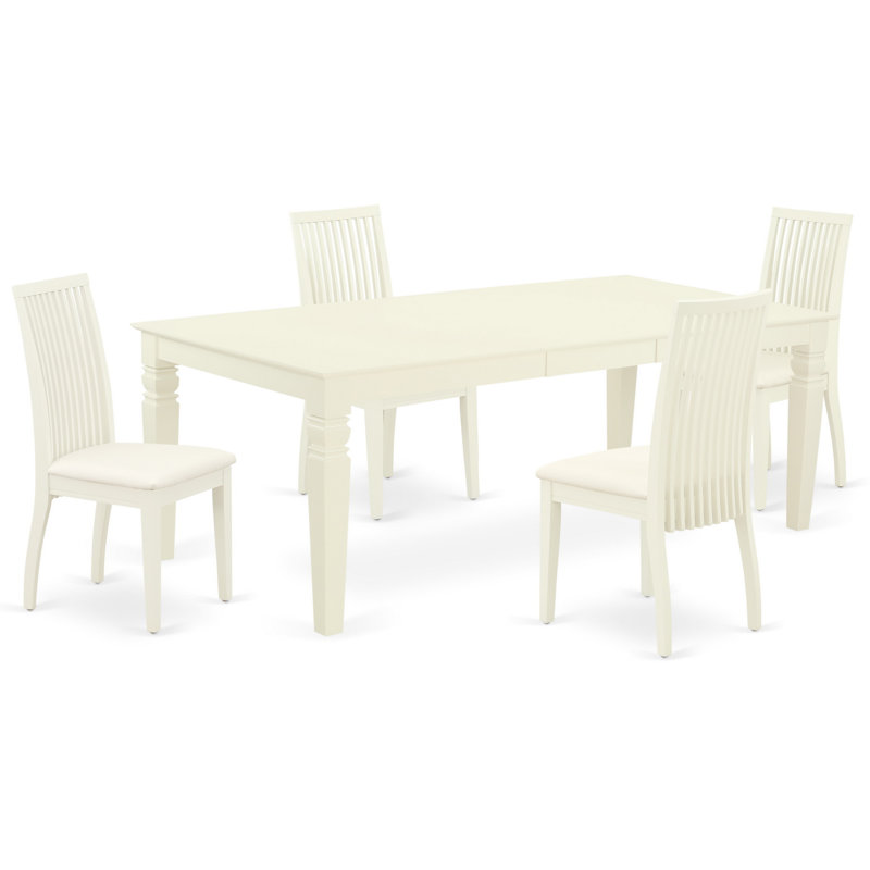Ensemble de table à manger 5 pièces pour 4 personnes comprenant une table de salle à manger rectangulaire avec rallonge papillon et 4 chaises en lin, blanc lin