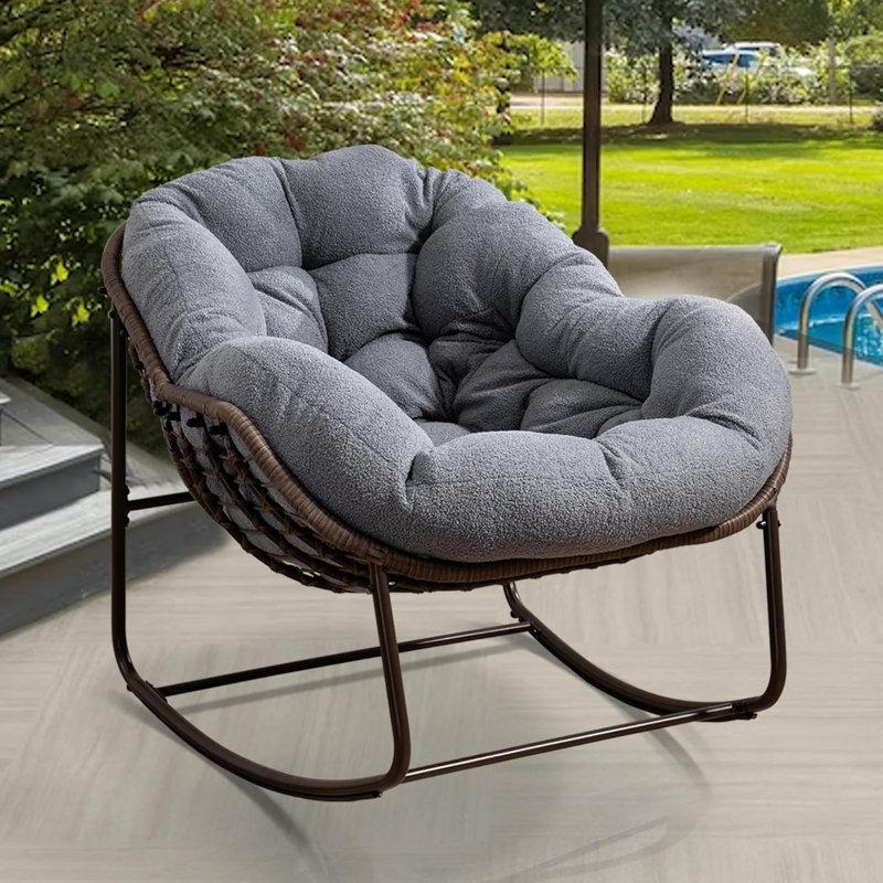 Chaise berçante en osier avec structure en métal, Ourson gris foncé
