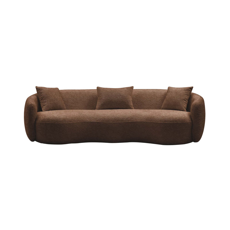 Yazgur 93.6" Curved Modern Upholstered Sofa, Brown Chenille