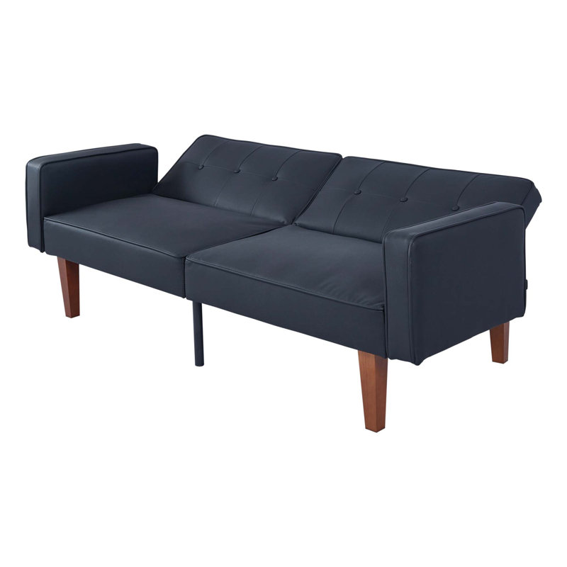 Futon-lit convertible moderne avec dossier réglable, Similicuir noir