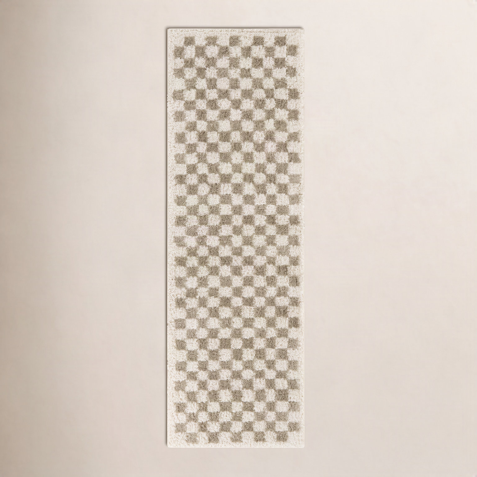Walker Beige Checkered Shag Rug, Runner 2'2" x 7'