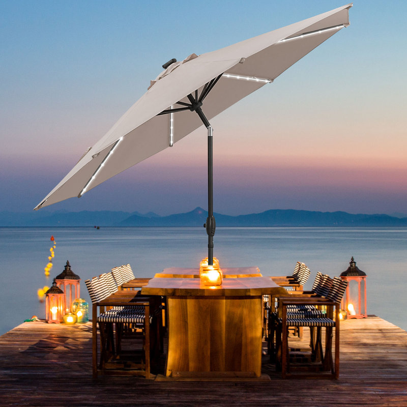 Parasol solaire de terrasse de 10 pi avec lumières DEL Arlmont & Co., Kaki