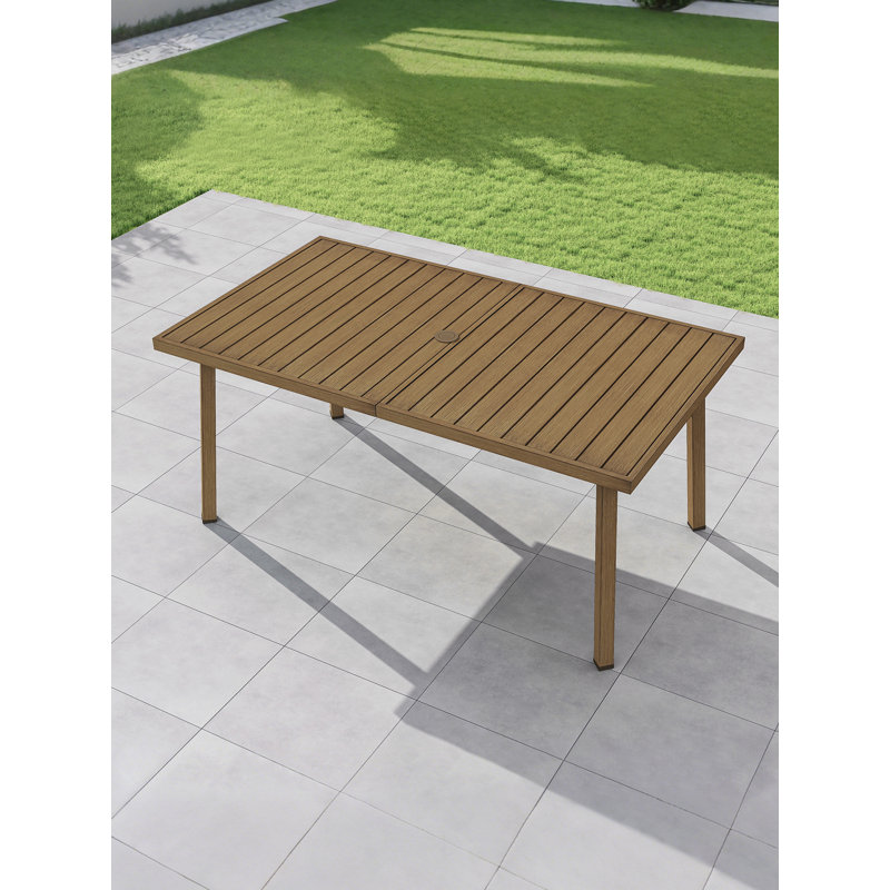 Patio Dining Table Rectangular Table for 6 Aluminum All-Weather for Backyard Garden and Poolside (Brown), Teak