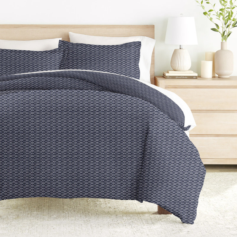 Duvet Cover Set Patterned Microfiber Ultra Soft Bedding in Blue Diamond, Queen Duvet Cover + 2 Standard Shams