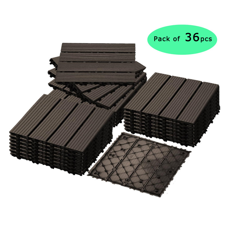 Carreau de terrasse emboîtable en plastique de 36 pièces L 12 po x l 12 po DECKING, Chocolat