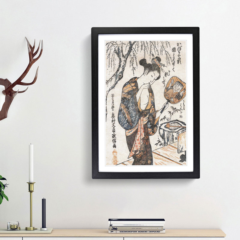 Woman in a Kimono by Okumura Masanobu - Framed Print, 48cm H x 36cm W x 2cm D, Black Framed