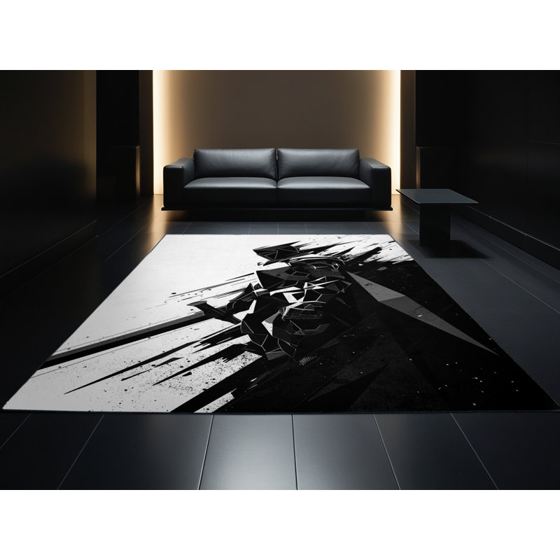 Tapis gris élégant et délavé lavable à la machine Coalmont Void Knight, 5 x 8