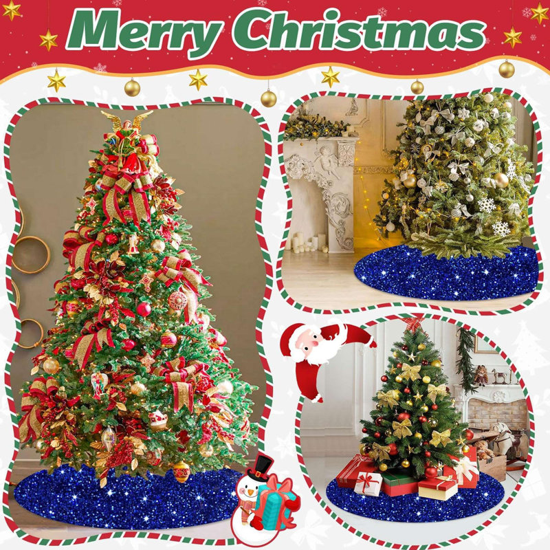 Royal Blue Sequin Velvet Christmas Tree Skirt, 36 Inch