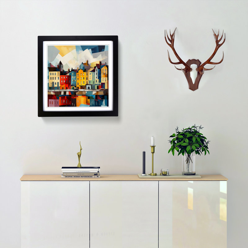 City Of Galway Cubism No.2 - Single Picture Frame Print on Wood, Black