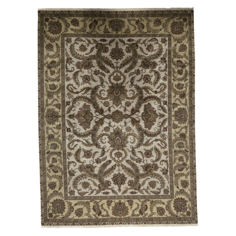 Tapis ivoire et doré de haute qualité noué à la main Trinity