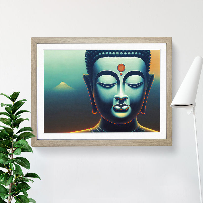 Cool Buddha - Single Picture Frame Print, 46cm H x 64cm W x 2cm D, Oak