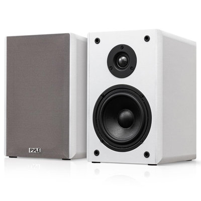 Pyle 5.25'' Home Theater Wooden Bookshelf Speakers - 2 Way Hifi Sound With Built-in Wall Mount Bracket Fo In Brown
