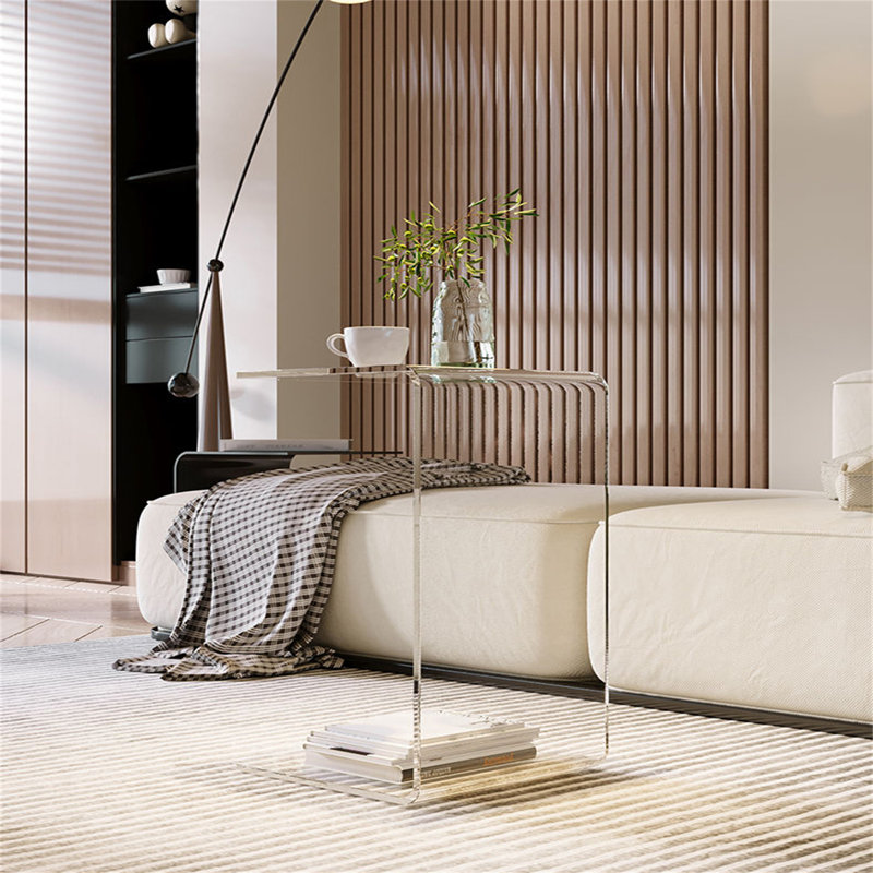 Modern C-Shaped Acrylic Side Table - Clear Contemporary End Table For Sofa, Bed, Or Living Room, Clear