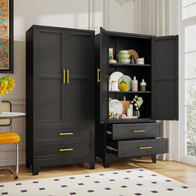 Steel Pantry Cabinet, 71" Metal Storage Cabinets with 2 Doors, 2 Adjustable Shelf and 2 Drawers, Freestanding Storage Cabinet for Bedroom, Kitchen, Ho by Winston Porter