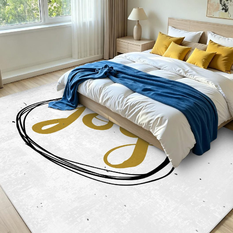 Tapis d'intérieur noir lavable à la machine, avec lettrage à la main et or, Rectangle 71" x 98"