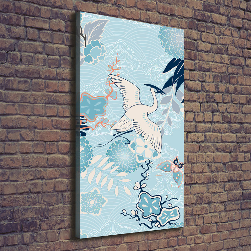 Crane And Flowers - Wrapped Canvas Print