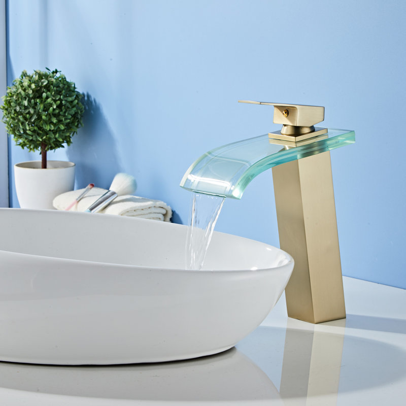 Robinet pour salle de bain à poignée simple avec drain, Or mat
