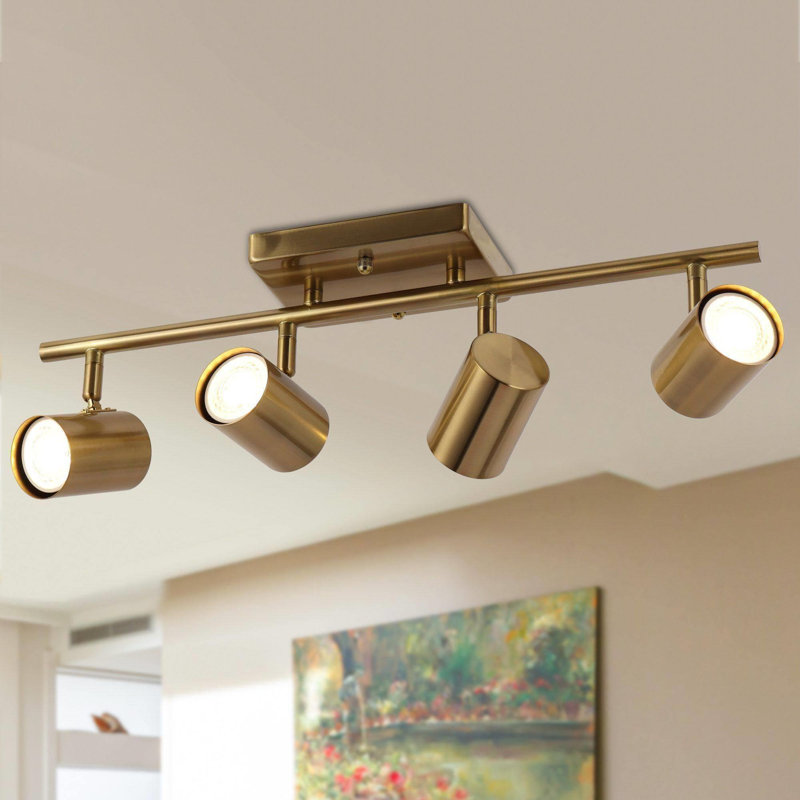 Tevye 4 -Light Fixed Track Lighting Track Kit with Dimmable and Adjustable Head, Copper 