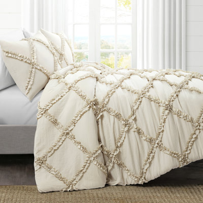 Ruffle Diamond Microfiber 3 Piece Comforter Set