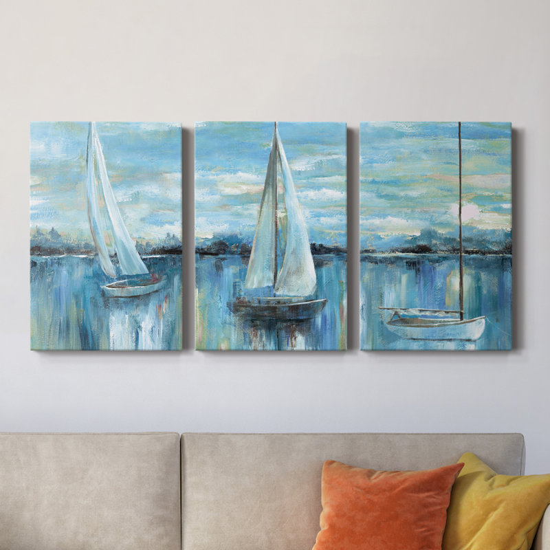Soirée sur la baie - Toile tendue avec châssis de qualité supérieure - Prêt à être accroché, H 60 po x l 120 po x P 1 po